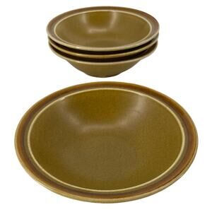 2 Vintage INDEPENDENCE YUMA CEREAL BOWLS 6 3/4" AMBER TAN Stoneware Japan Made